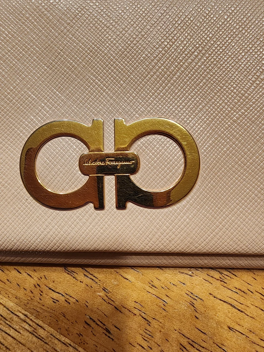 Salvatore Ferragamo Gancini long wallet pale pink With Gold Hardware